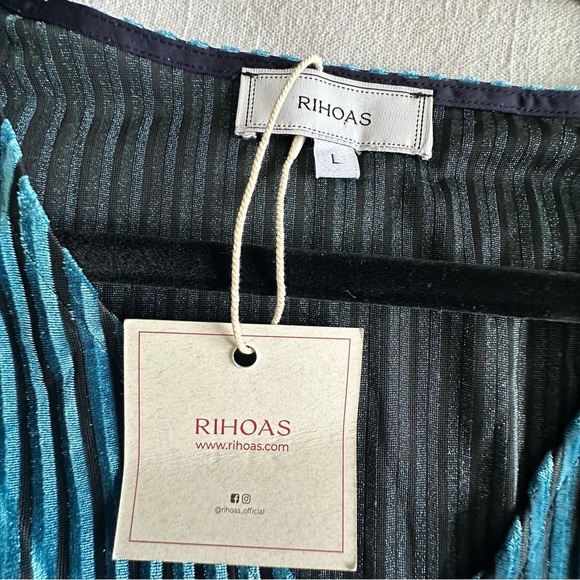 Velvet Babydoll Empire Waist Dress Womens L Blue Puff Sleeve V Neck Pleated NWT - Picture 7 of 8